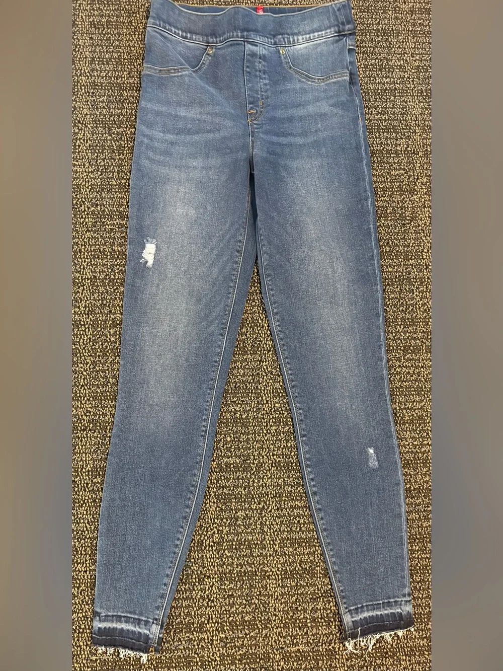 SPANX Light Blue Skinny Jeans with Subtle Distress